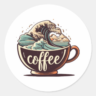 Sticker Rond La Grande Vague De Café