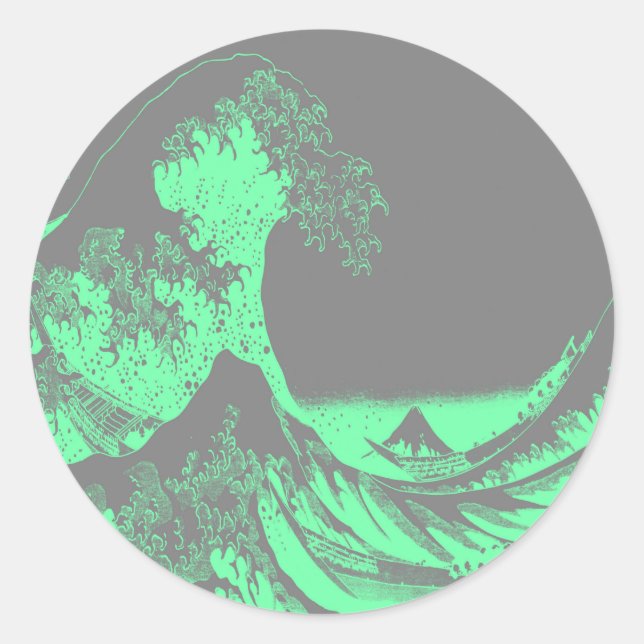 Sticker Rond La Grande Vague Marine Vert & Gris (Devant)
