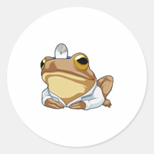 Sticker Rond La grenouille comme docteur avec le manteau du doc