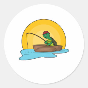 Sticker Rond La grenouille comme pêcheur dans le bateau