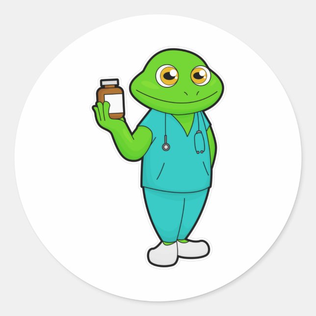 Sticker Rond La grenouille en tant qu'infirmière en médecine et (Devant)