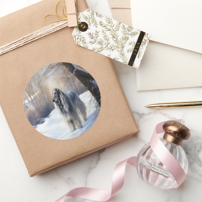 Sticker Rond La Hanche Afghane Laisser Neige Noël (Cadeaux)