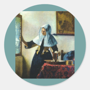 Sticker Rond La jeune femme de Vermeer avec un broc Ca 1665 de