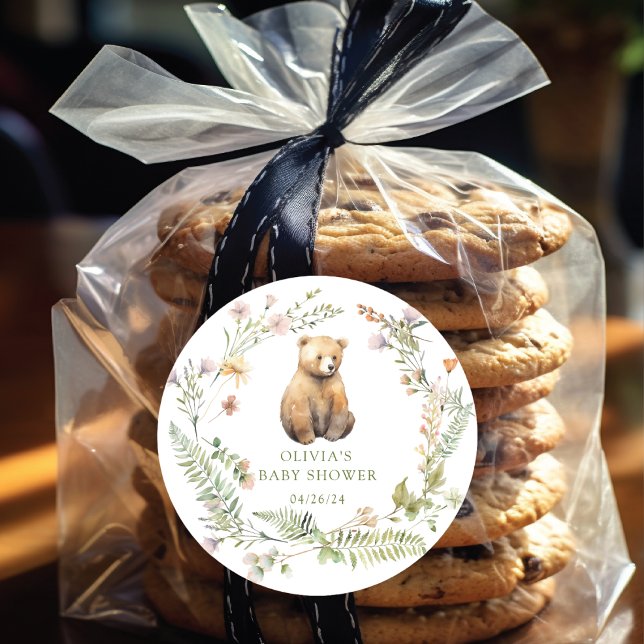 Sticker Rond La joie de la nature Ours Baby Shower (Créateur téléchargé)