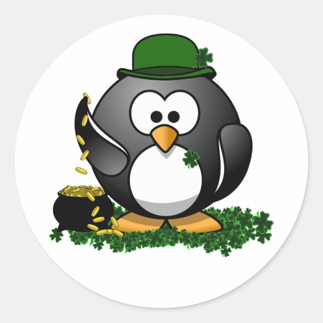 Sticker Rond La journée de la Saint-Patrick Pingouin Chanceux a (Devant)