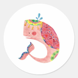 Sticker Rond La joyeuse baleine rose