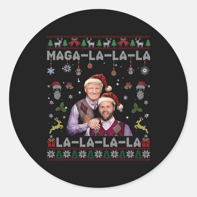 Sticker Rond La La Donald Trump Potus 47 Swea de Noël laid (Devant)