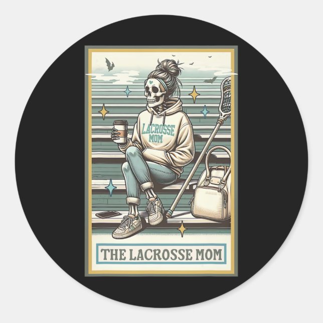 Sticker Rond La Lacrosse Maman Squelette Carte Tarot Drôle Mère (Devant)