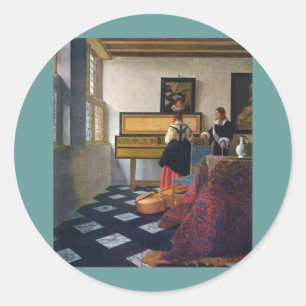 Sticker Rond La leçon de musique de Johannes Vermeer (vers 1663