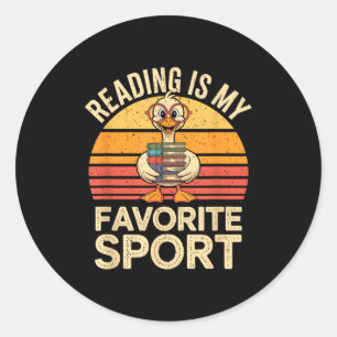 Sticker Rond La lecture est le sport favori de l'oie drôle bibl