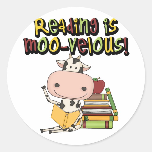 Sticker Rond La lecture est Moo-velous (Devant)