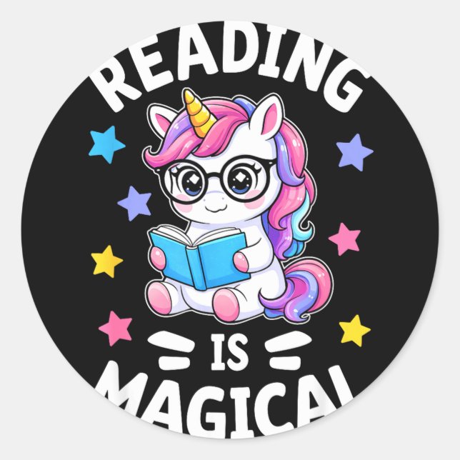 Sticker Rond La lecture est une bibliothécaire licorne mignonne (Devant)