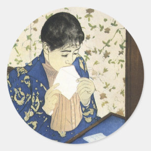 Sticker Rond La Lettre par Mary Cassatt, Impressionnisme Vintag