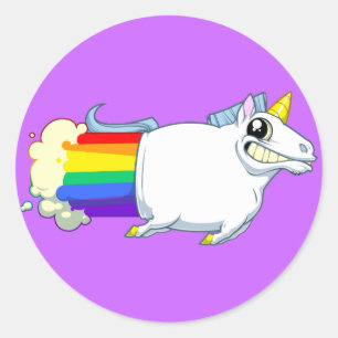 Sticker Rond La licorne pète l'autocollant (renversé)