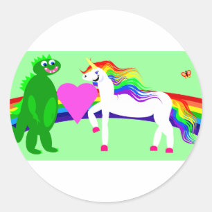 Sticker Rond La licorne voit le dinosaure