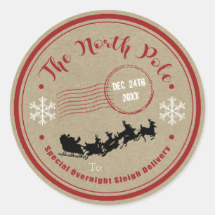 Sticker Rond La livraison de Noël par traîneau du pôle Nord en 