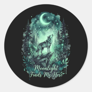 Sticker Rond La lumière de la lune me trouve ici Loup Bois Natu