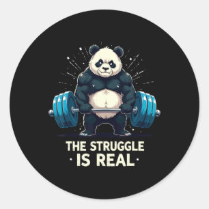 Sticker Rond La Lutte Est Vraiment Drôle Gym Panda Workout Moti