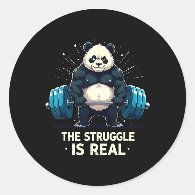 Sticker Rond La Lutte Est Vraiment Drôle Gym Panda Workout Moti (Devant)