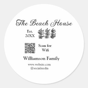 Sticker Rond La maison de plage ajouter nom de famille Q R scan