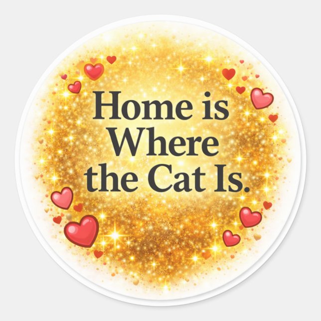 Sticker Rond La maison est là où est le chat – Classique pour l (Devant)