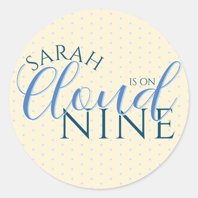 Sticker Rond La mariée est sur le thème Cloud Nine Blue pour la (Devant)