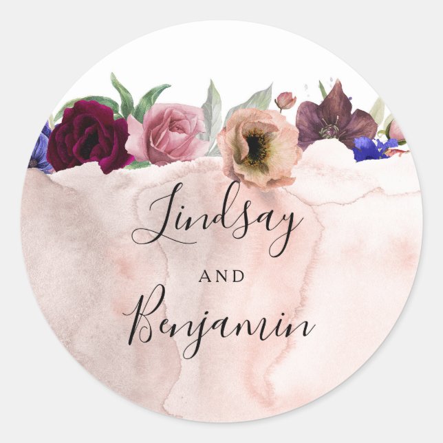 Sticker Rond La marine de Bourgogne et le Mariage floral Blush (Devant)
