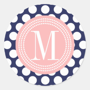Sticker Rond La marine et rougissent grand pois rose décoré