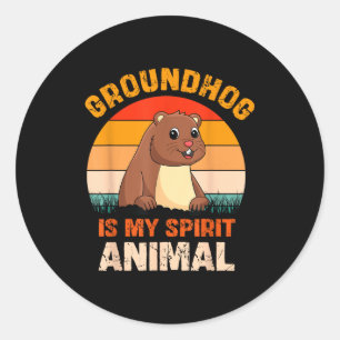 Sticker Rond La Marmotte Est Mon Animal Spirituel Rétro Jour De