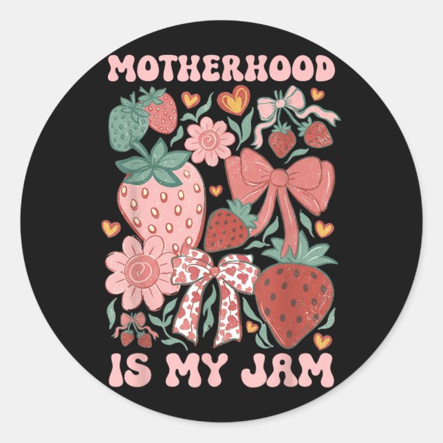 Sticker Rond La maternité est Jam Boho fraise Graphique Mamans (Devant)