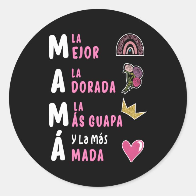 Sticker Rond La Mejor Mama Del Mundo Fête des Mères Espagnole F (Devant)
