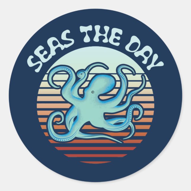 Sticker Rond La Mer Le Jour | Vibes d'été Octopus (Devant)