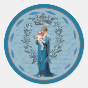 Sticker Rond La mère catholique aide les chrétiens Jésus rel