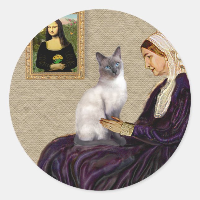 Sticker Rond La mère de Whsitlers - Chat siamois Blue Point (Devant)
