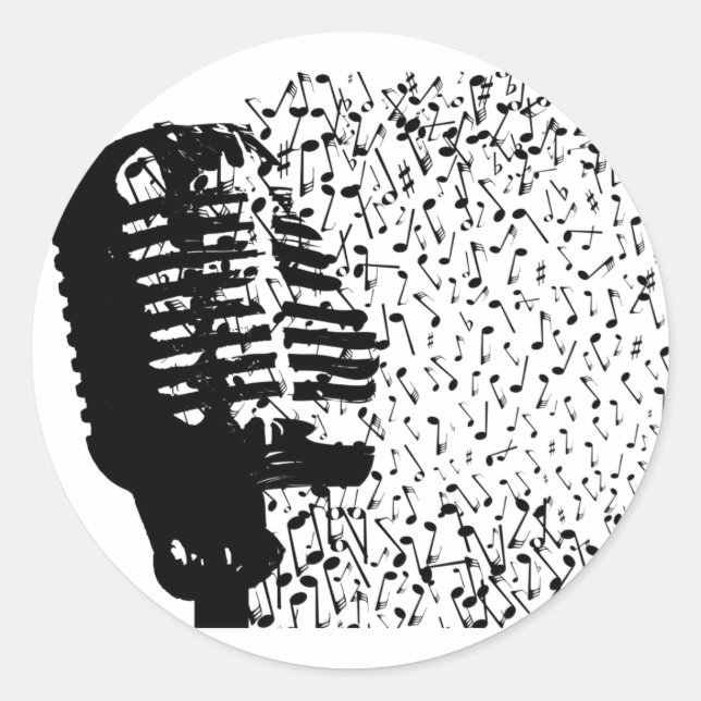 Sticker Rond La Mic Abstraite S'Écrasant En Notes Musicales (Devant)