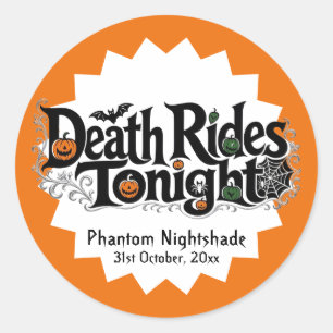 Sticker Rond La mort chevauche ce soir Bats en toile d'araignée