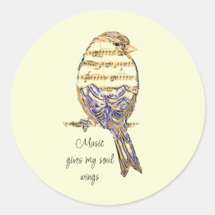 Sticker Rond La musique donne des ailes à mon âme Moineau Oisea