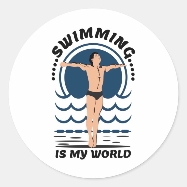 Sticker Rond La natation est mon monde - nager à Speedo (Devant)