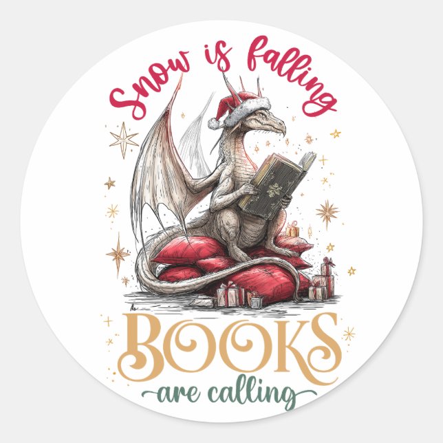 Sticker Rond La neige tombe, les livres appellent  (Devant)