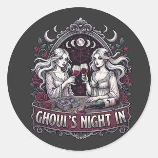 Sticker Rond La Nuit des Goules dans un Vin Effrayant Tarot Soi