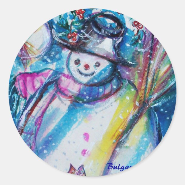 STICKER ROND LA NUIT D'HIVER, LA NEIGE AVEC LE CHEMIN (Devant)