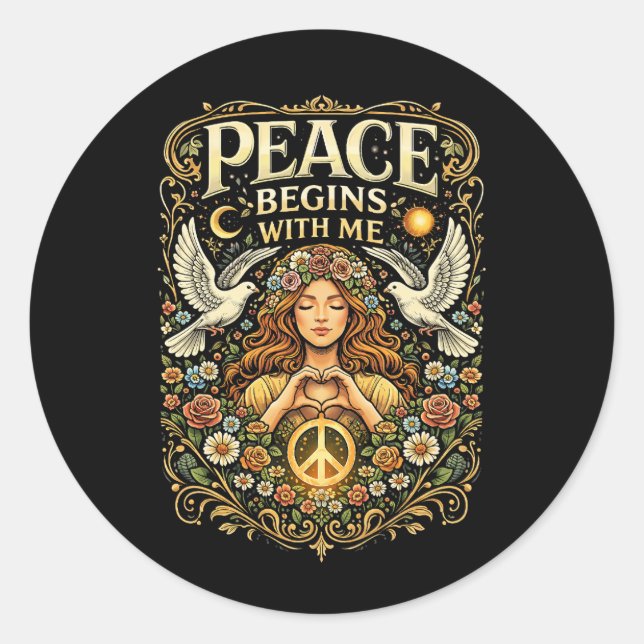 Sticker Rond La paix commence en soi (Devant)