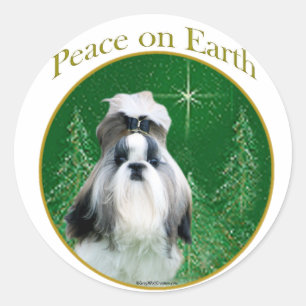 Sticker Rond La paix de Shih Tzu sur Terre