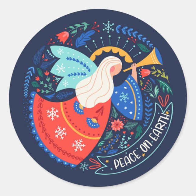 Sticker Rond La paix sur Terre Angel Design (Devant)