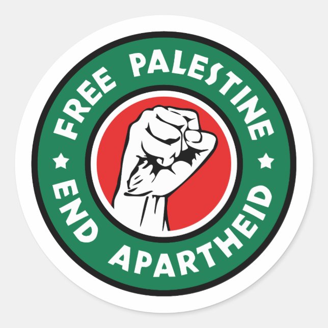 Sticker Rond La Palestine libre met fin à l'apartheid (Devant)