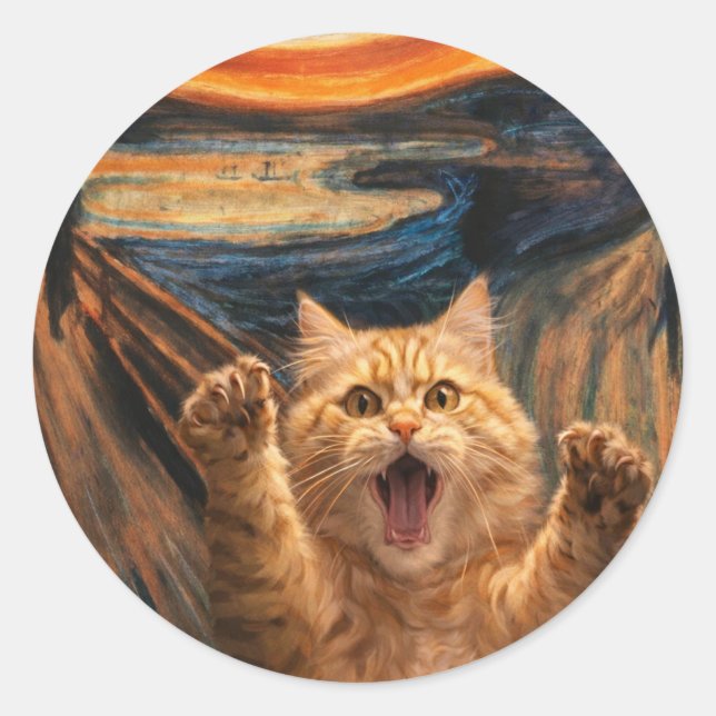 Sticker Rond La parodie d'art du chat dans Le Cri               (Devant)