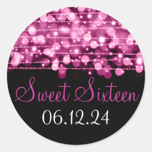 Sticker Rond La partie de faveur de sweet sixteen miroite rose