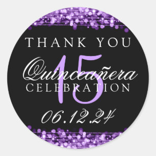 Sticker Rond La partie de Quinceanera de Merci miroite pourpre