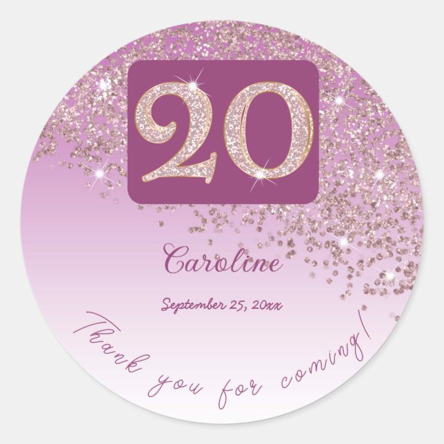Sticker Rond La Parties scintillant Rose d'or, 20e anniversaire (Devant)