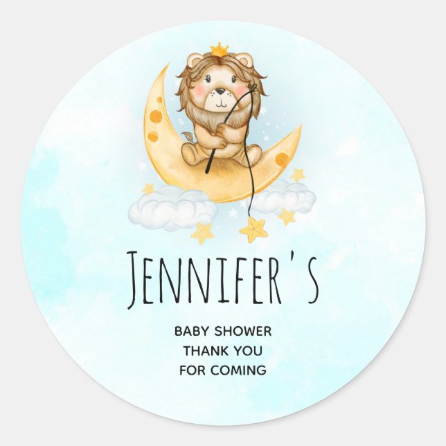 Sticker Rond La pêche au lion sur le Baby shower de la lune (Devant)